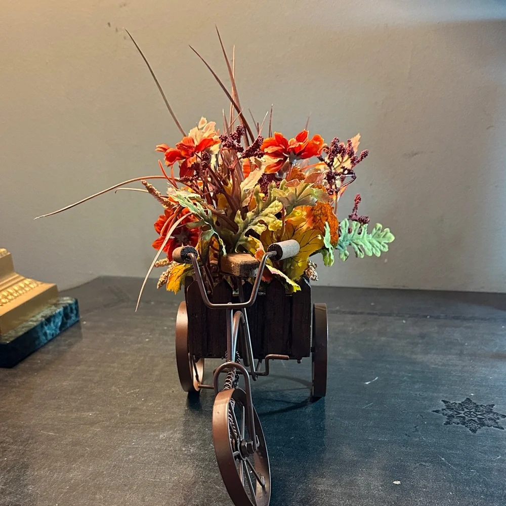 Rustic Orange Floral Tricycle Accent - Unbranded